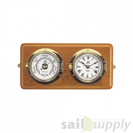 Plastimo klok en barometer 3 inch op houten basis