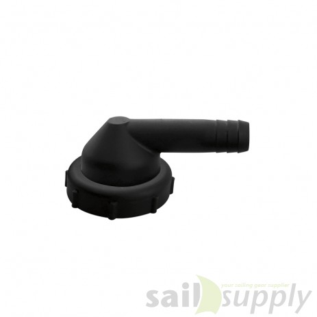 Outlet Elbow Fitting for �� 12mm hose 1 1/2 thread tightening ring black