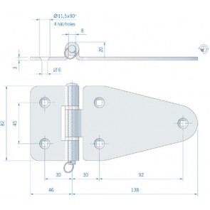 Roca scharnier RVS met uitneembare pen 184 x 82 mm 444060