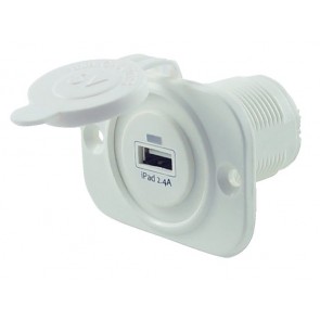 Talamex USB stopcontact enkel 2.4A wit met flush frame