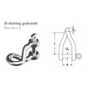 U-Hardware D-sluiting gedraaid RVS 4 mm